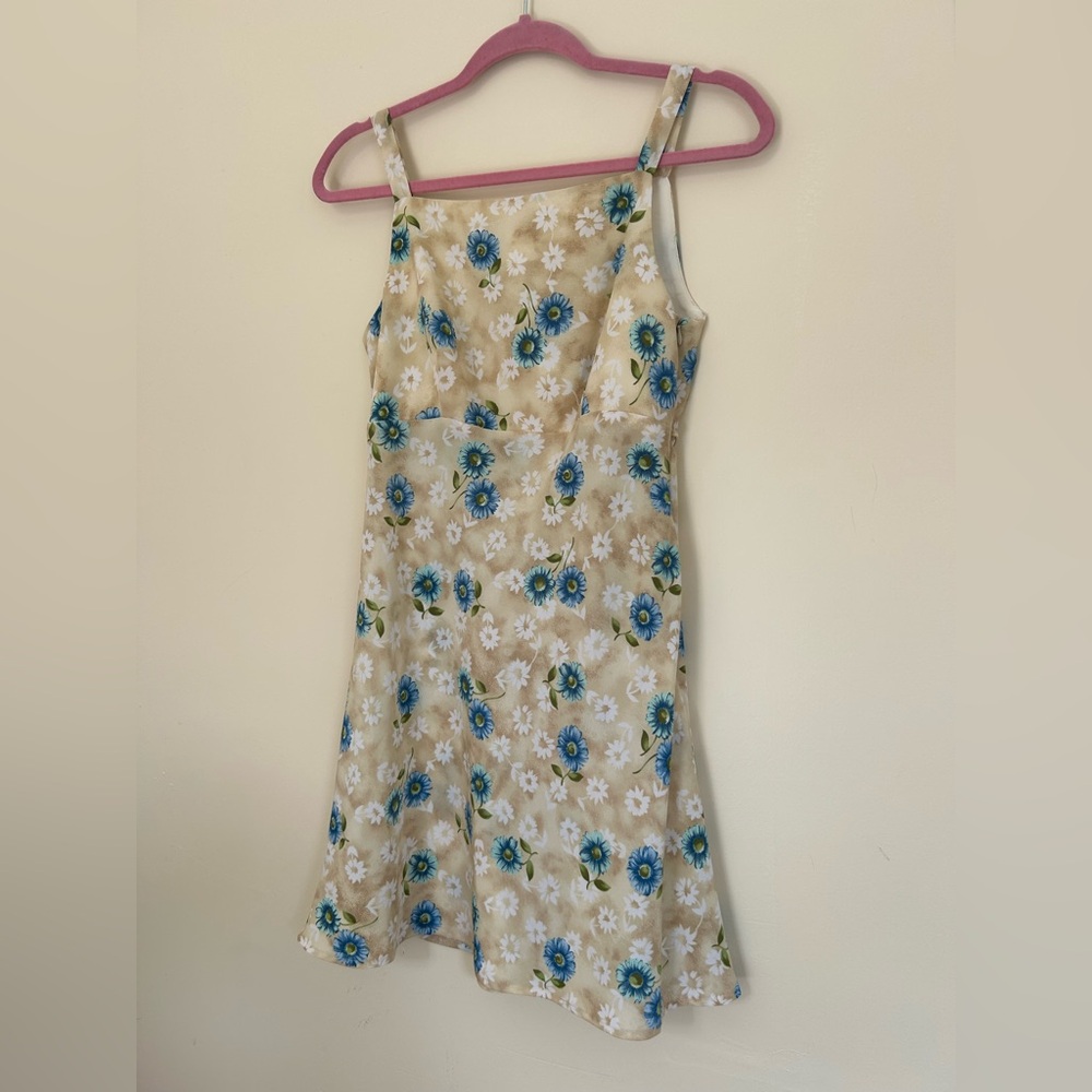 Y2K Rampage Cream and Blue Floral Sleeveless High-Waist A-Line Mini Sundress - Picture 8 of 14